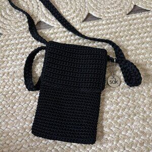 The Sak Black Crochet Crossbody Bag Purse Indio